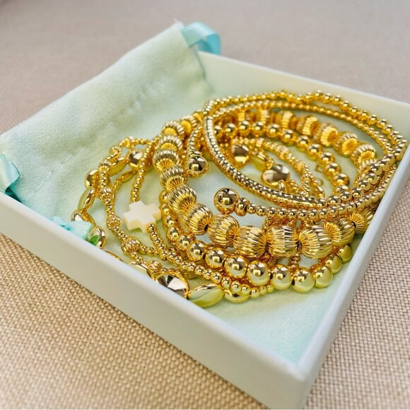 Enewton 8-Piece Gold Bead Cross Bracelet Stack Set - Picture 4 of 4